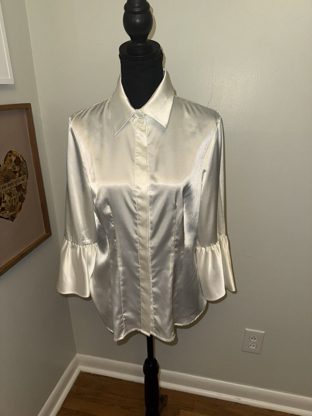 KIM ROGERS Signature Silky Sheen Shine Blouse Top Shirt White Size MD Y2K